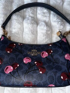 Coach Blue Cherry Print Leather teri Shoulder Bag